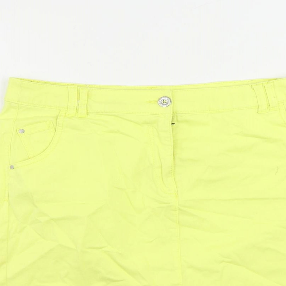 Canda Womens Yellow Cotton Straight & Pencil Skirt Size 12 Button - Pockets