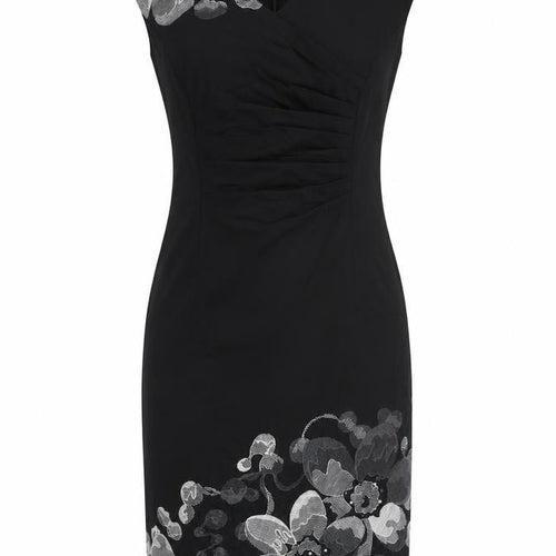 Kaliko Womens Black Cotton Pencil Dress Size 8 V-Neck Zip - Embroidered