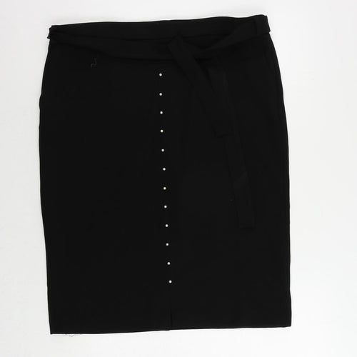 Kaleidoscope Womens Black Polyester Straight & Pencil Skirt Size 20 Zip - Belted Pearl Detail