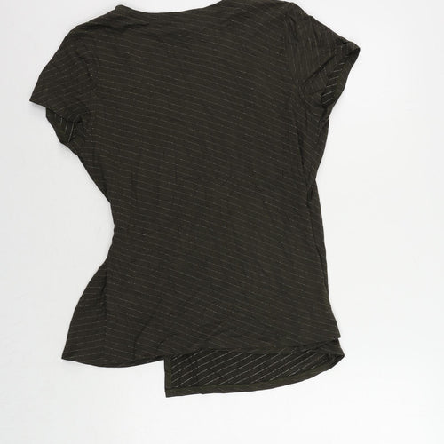 Bonmarché Womens Green Striped Viscose Wrap Blouse Size M V-Neck - Buckle Detail