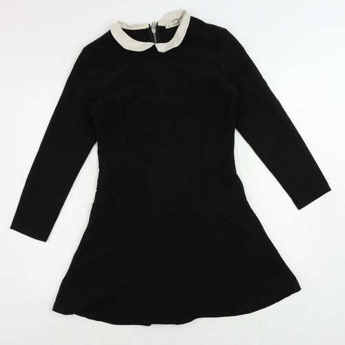 Mango Womens Black Polyester Mini Size S Collared Zip