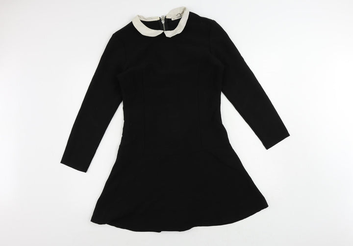 Mango Womens Black Polyester Mini Size S Collared Zip