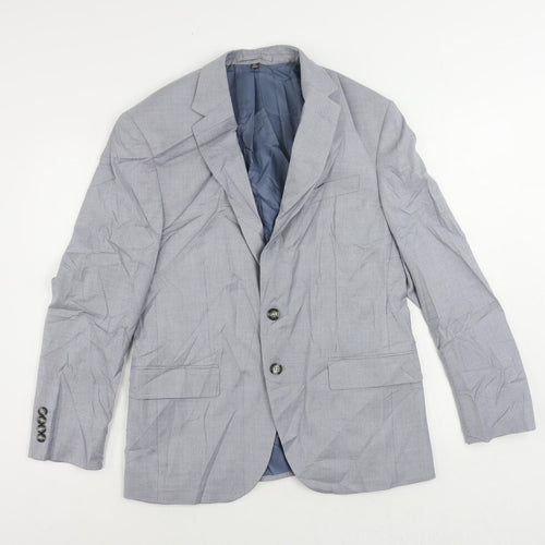 Marks and Spencer Mens Blue Geometric Polyester Jacket Suit Jacket Size 40 Regular