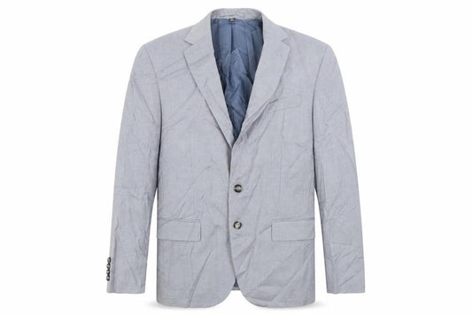 Front view of Marks & Spencer men’s blue geometric polyester jacket suit jacket, size 40, regular
