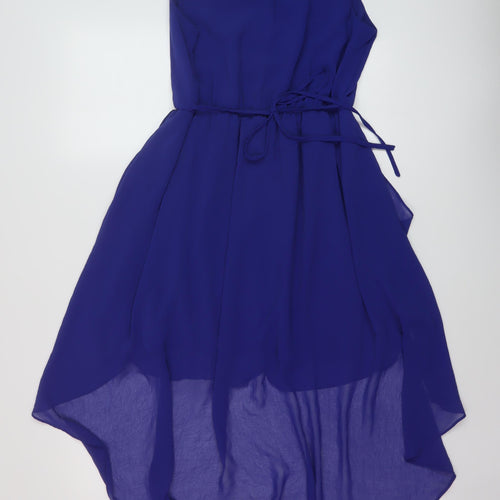 New Look Womens Blue Polyester Tank Dress Size 12 Round Neck Button