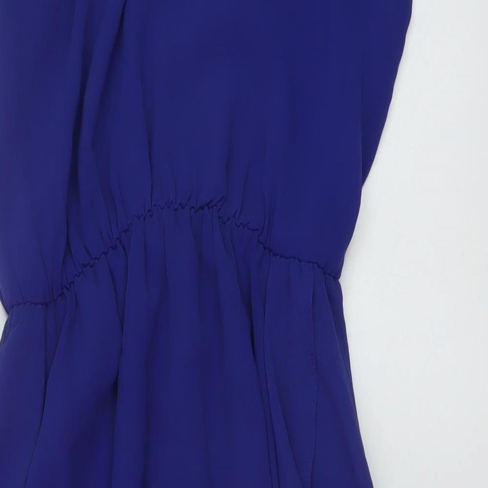 New Look Womens Blue Polyester Tank Dress Size 12 Round Neck Button