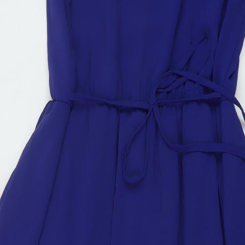 New Look Womens Blue Polyester Tank Dress Size 12 Round Neck Button