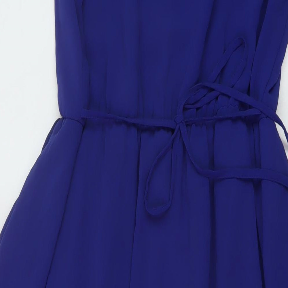 New Look Womens Blue Polyester Tank Dress Size 12 Round Neck Button