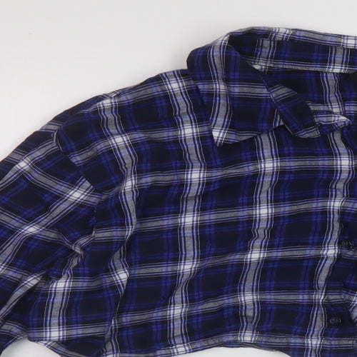 H&M Womens Blue Plaid Cotton Cropped Button-Up Size M Collared