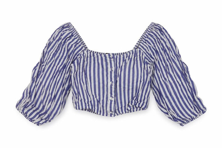 Forever 21 Womens Black Striped Cotton Cropped Button-Up Size S Square Neck