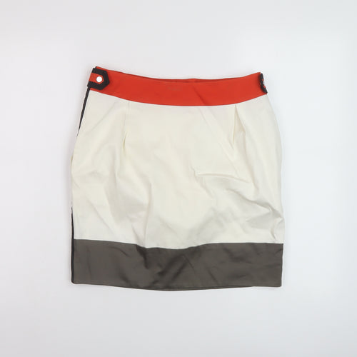 Karen Millen Womens Orange Cotton Mini Skirt Size 10 Zip