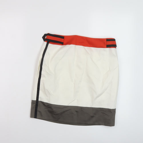 Karen Millen Womens Orange Cotton Mini Skirt Size 10 Zip