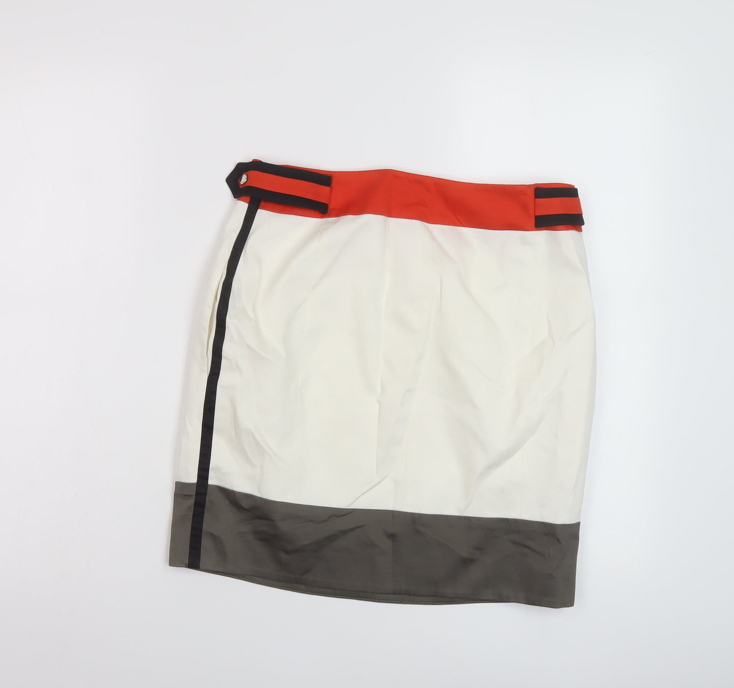 Karen Millen Womens Orange Cotton Mini Skirt Size 10 Zip
