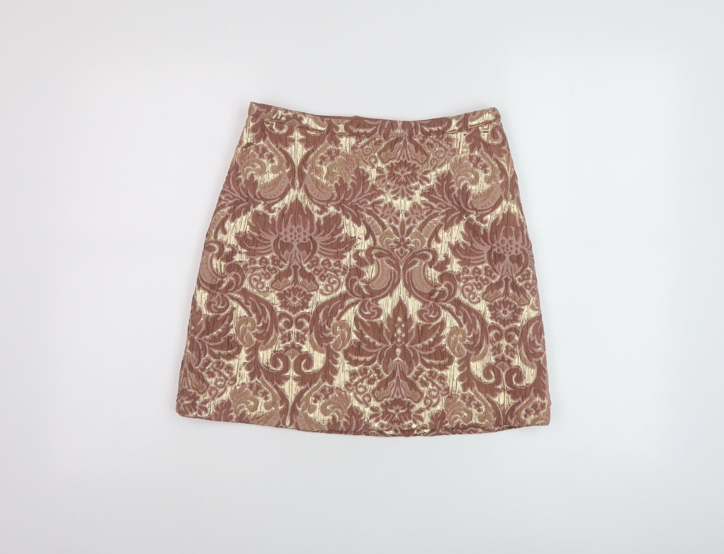 H&M Womens Pink Geometric Viscose Mini Skirt Size 8 Zip