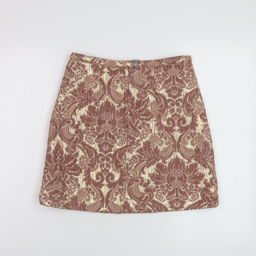 H&M Womens Pink Geometric Viscose Mini Skirt Size 8 Zip