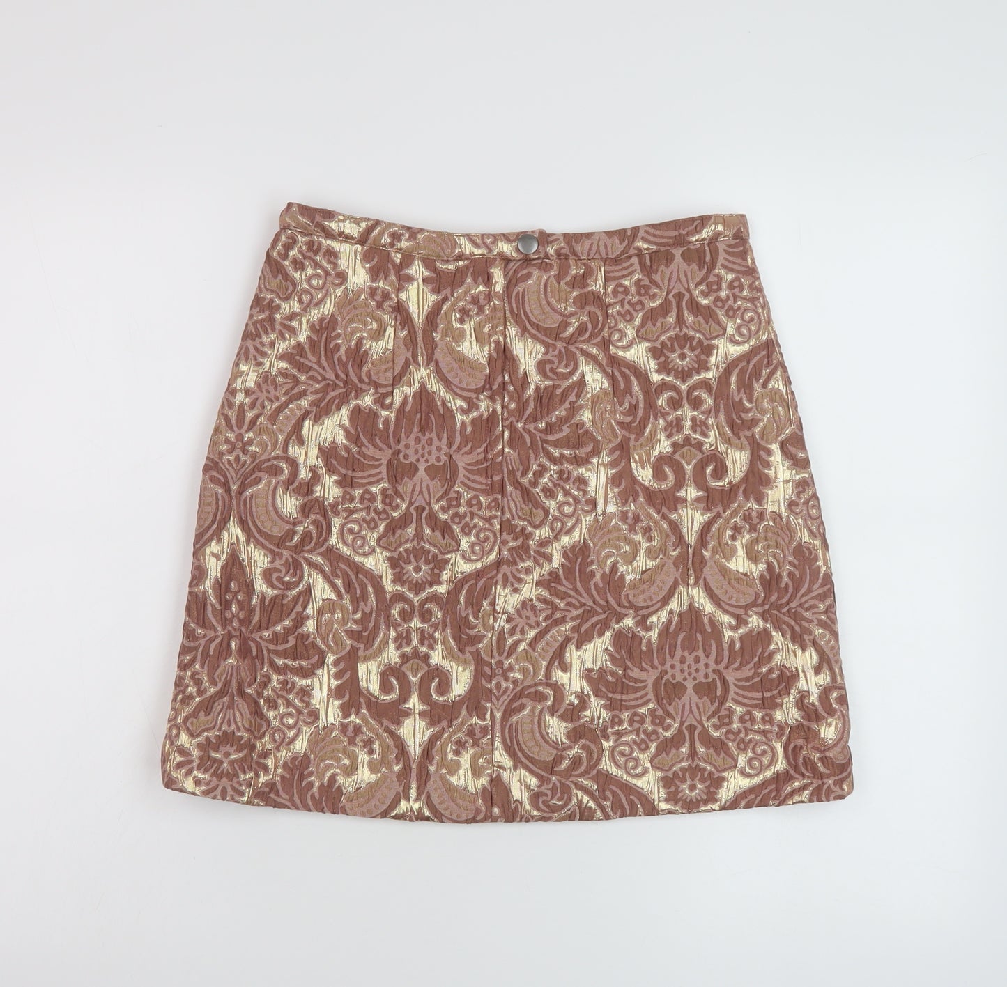 H&M Womens Pink Geometric Viscose Mini Skirt Size 8 Zip