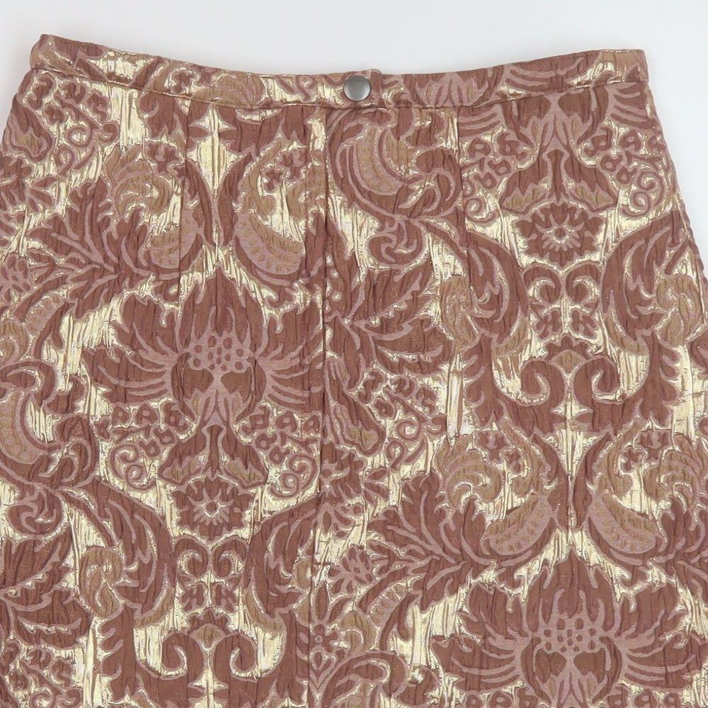 H&M Womens Pink Geometric Viscose Mini Skirt Size 8 Zip