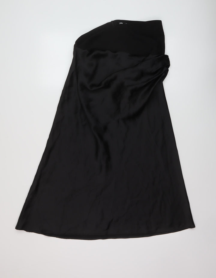 Zara Womens Black Polyester A-Line Skirt Size L Zip