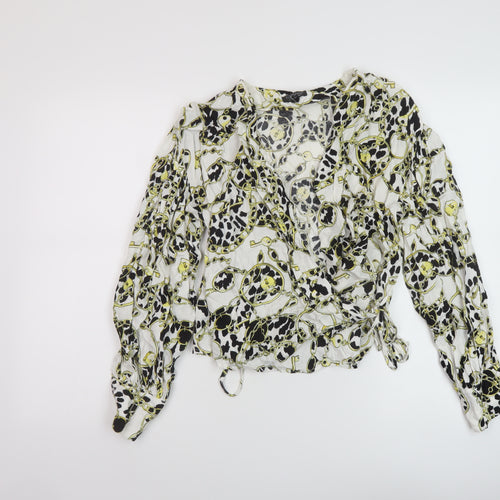Topshop Womens White Geometric Viscose Basic Blouse Size 6 V-Neck