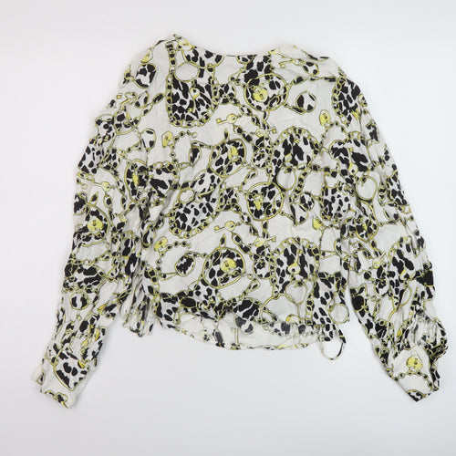 Topshop Womens White Geometric Viscose Basic Blouse Size 6 V-Neck