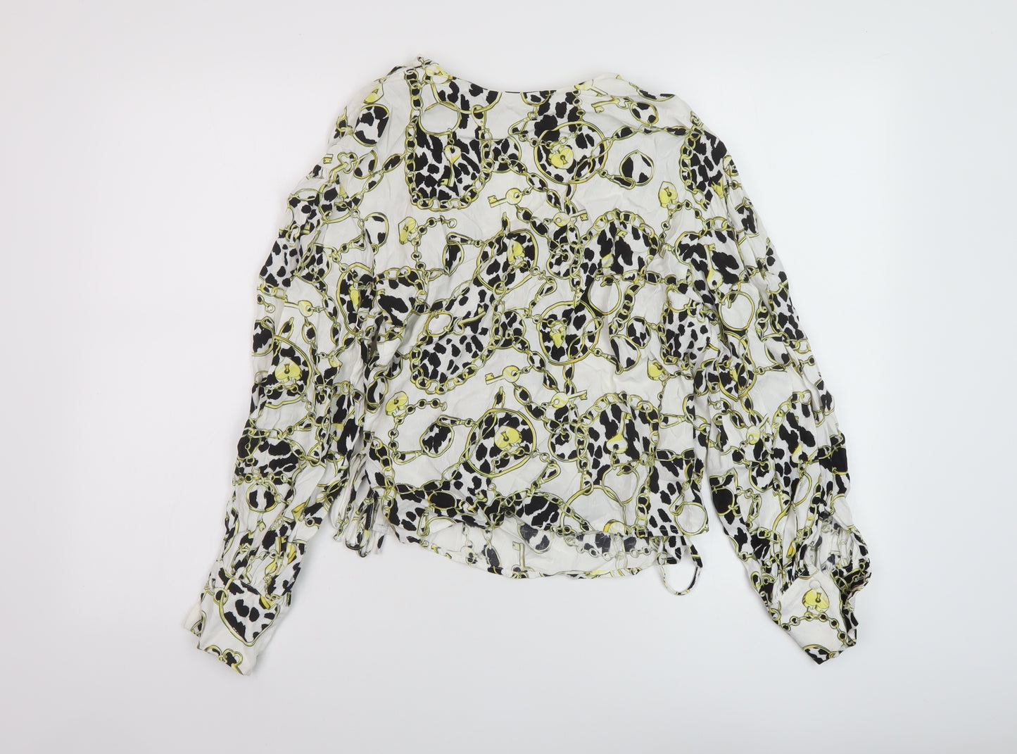 Topshop Womens White Geometric Viscose Basic Blouse Size 6 V-Neck