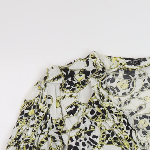 Topshop Womens White Geometric Viscose Basic Blouse Size 6 V-Neck