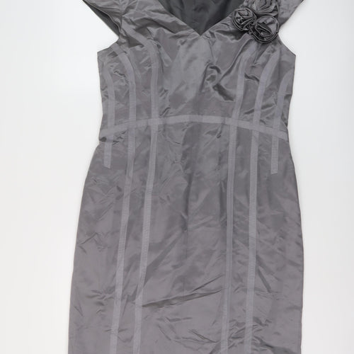 Planet Womens Grey Cotton Sheath Size 14 V-Neck Zip