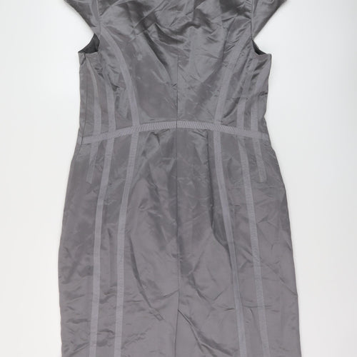 Planet Womens Grey Cotton Sheath Size 14 V-Neck Zip
