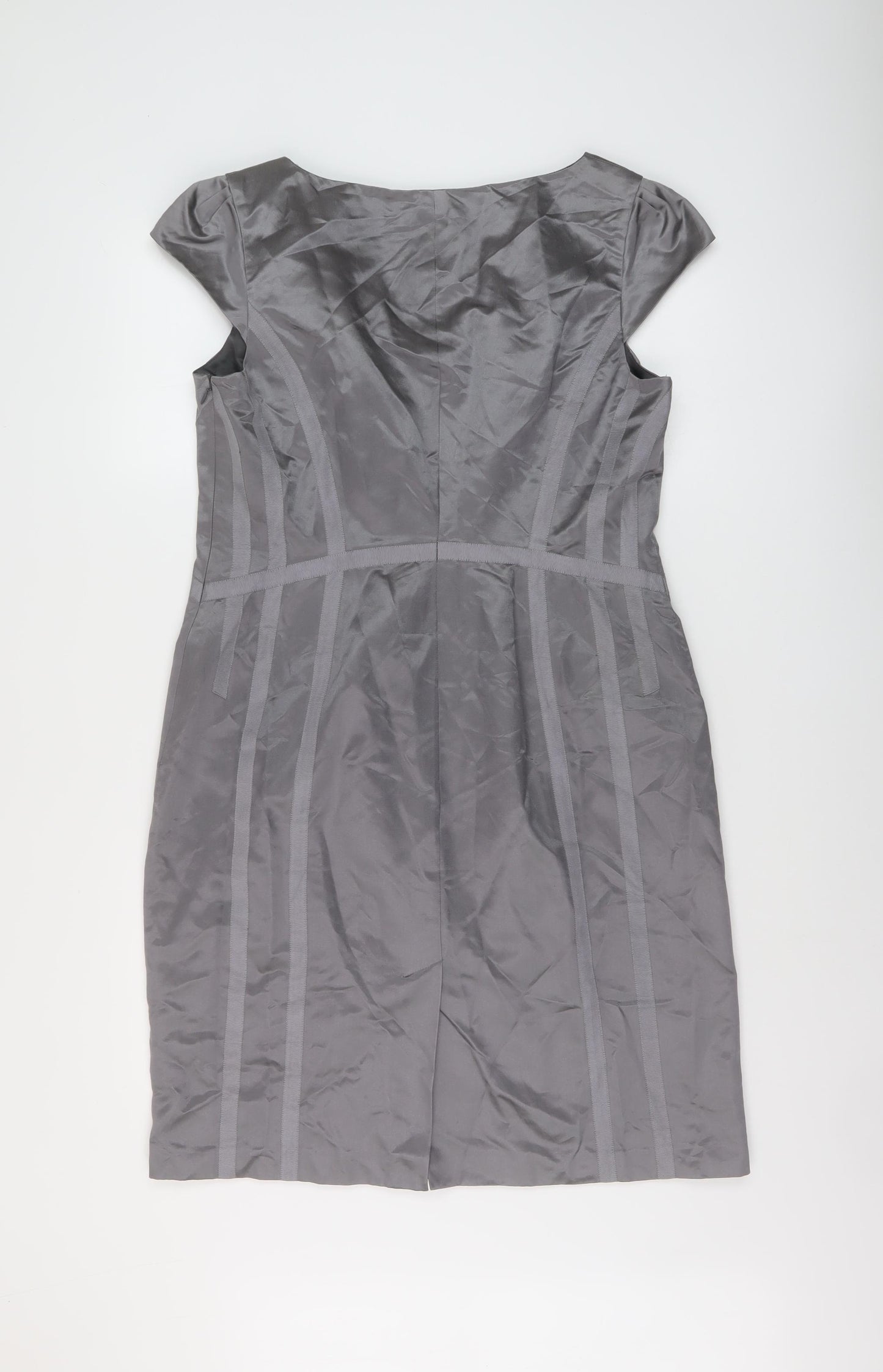 Planet Womens Grey Cotton Sheath Size 14 V-Neck Zip