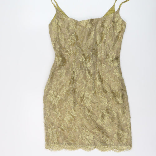 Amanda Wakeley Womens Gold Polyester Mini Size 12 Boat Neck Zip