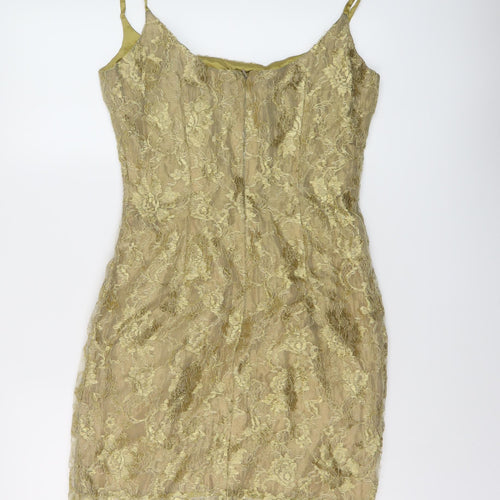 Amanda Wakeley Womens Gold Polyester Mini Size 12 Boat Neck Zip