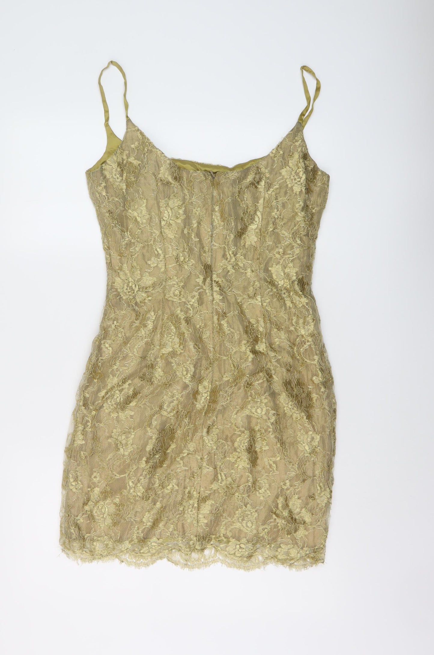 Amanda Wakeley Womens Gold Polyester Mini Size 12 Boat Neck Zip