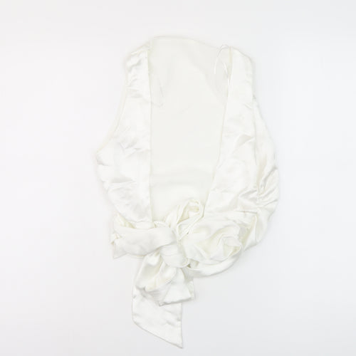 Zara Womens White Polyester Cropped Blouse Size M Round Neck