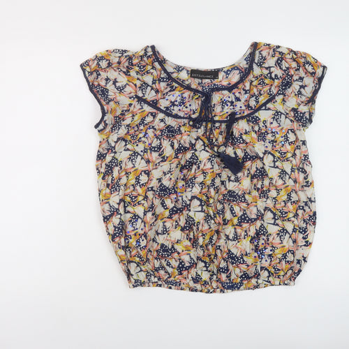 JUST ELEGANCE Womens Multicoloured Geometric Cotton Basic Blouse Size 14 V-Neck