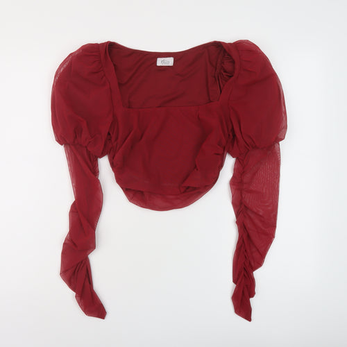 Ah Polly Womens Red Polyester Basic Blouse Size 12 Square Neck