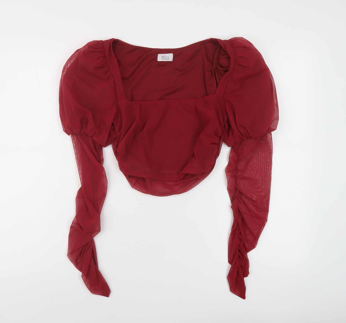 Ah Polly Womens Red Polyester Basic Blouse Size 12 Square Neck