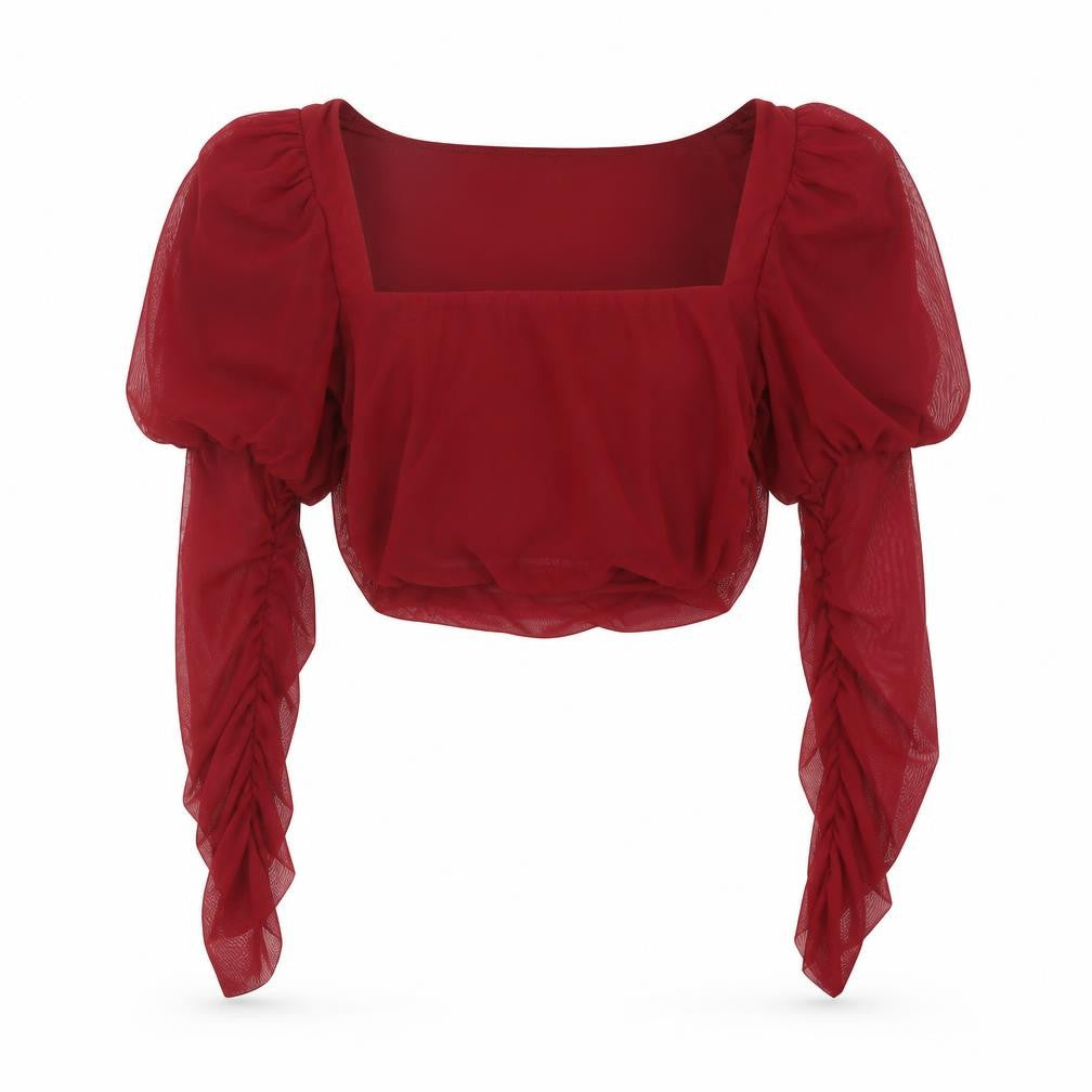 Ah Polly Womens Red Polyester Basic Blouse Size 12 Square Neck