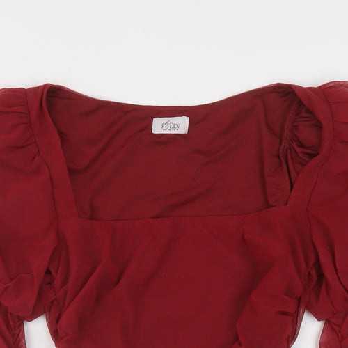 Ah Polly Womens Red Polyester Basic Blouse Size 12 Square Neck