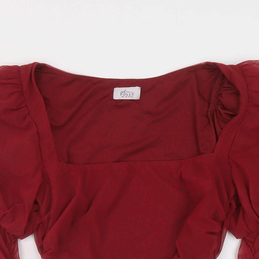 Ah Polly Womens Red Polyester Basic Blouse Size 12 Square Neck