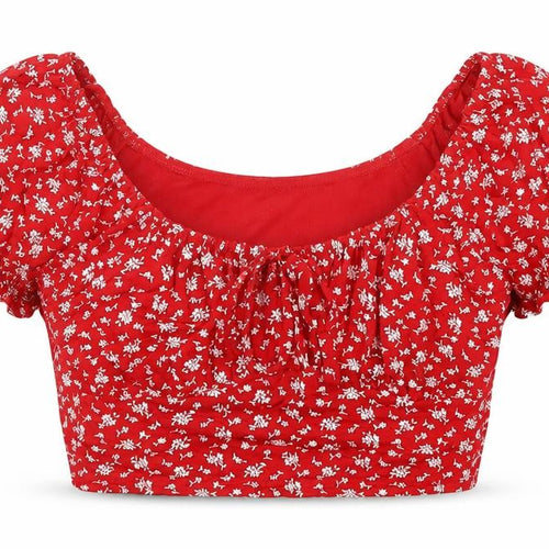 Quiz Womens Red Floral Viscose Cropped Blouse Size 10 Round Neck