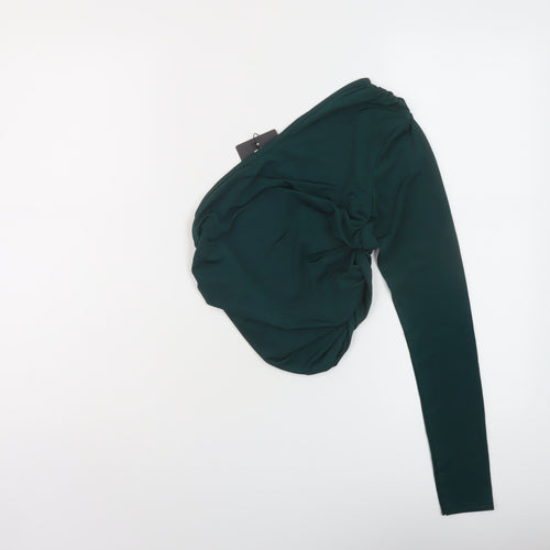 PRETTYLITTLETHING Womens Green Polyester Basic Blouse Size 10 One Shoulder