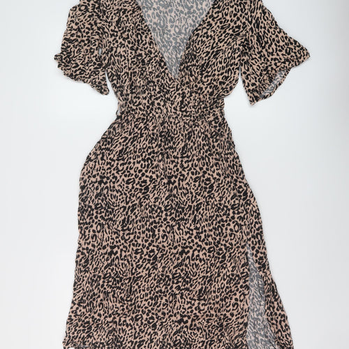 Anko Womens Beige Animal Print Viscose A-Line Size 8 V-Neck Pullover