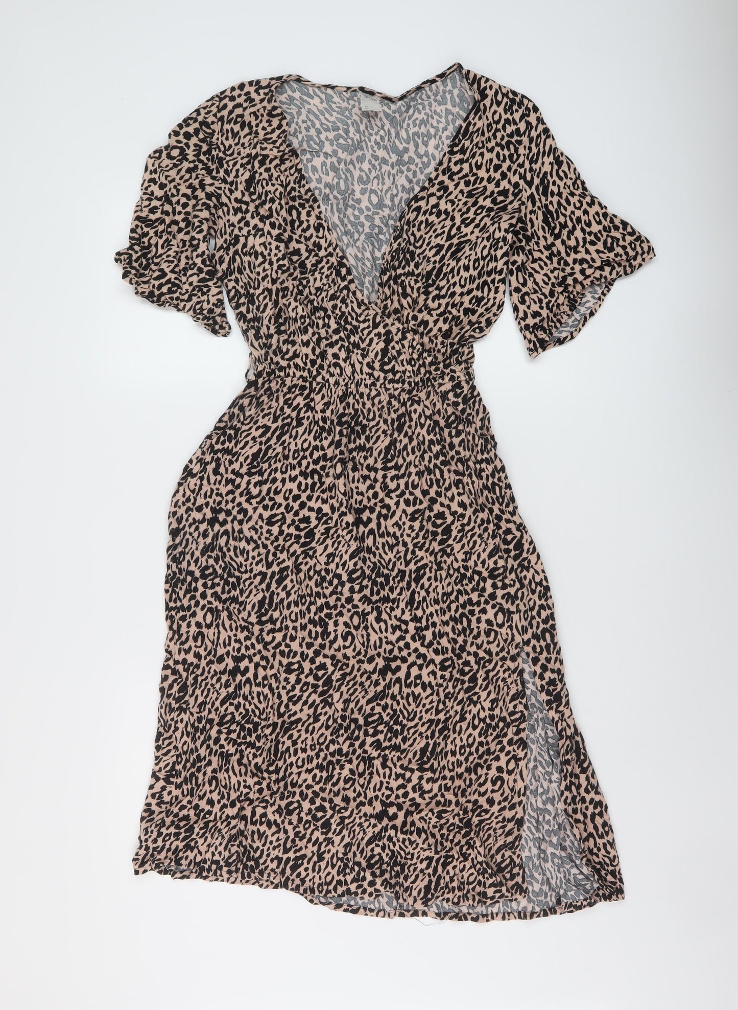 Anko Womens Beige Animal Print Viscose A-Line Size 8 V-Neck Pullover