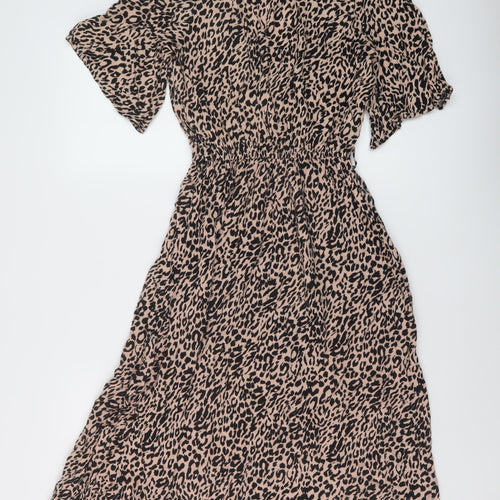 Anko Womens Beige Animal Print Viscose A-Line Size 8 V-Neck Pullover