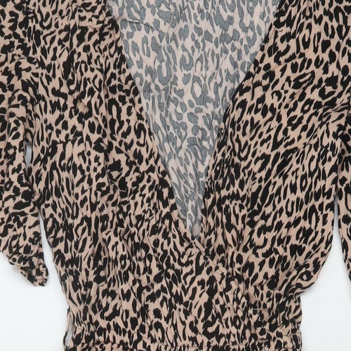 Anko Womens Beige Animal Print Viscose A-Line Size 8 V-Neck Pullover