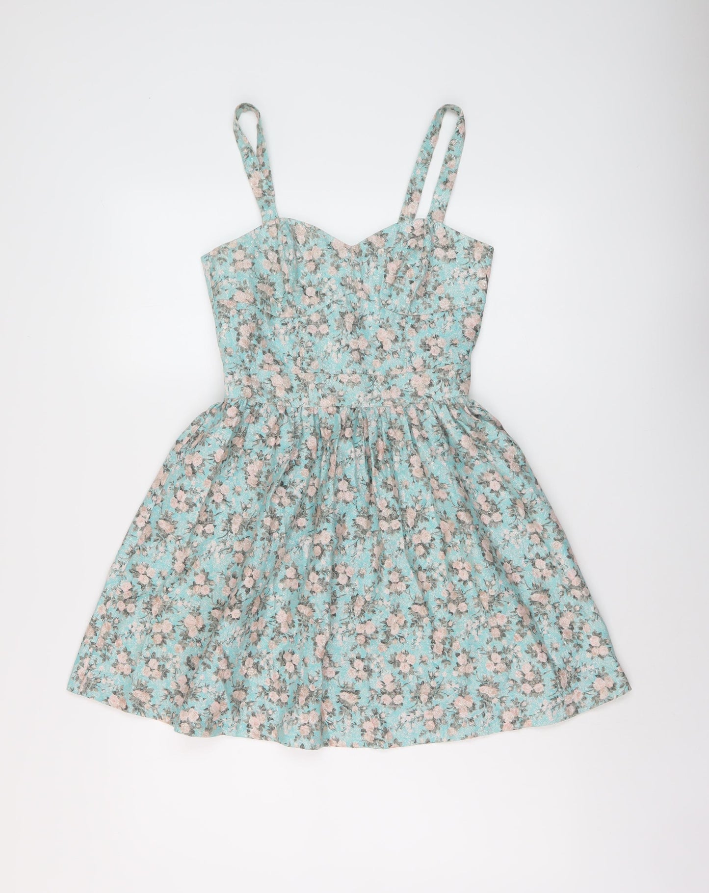 Miss Selfridge Womens Blue Floral Polyester Mini Size 8 Sweetheart Zip