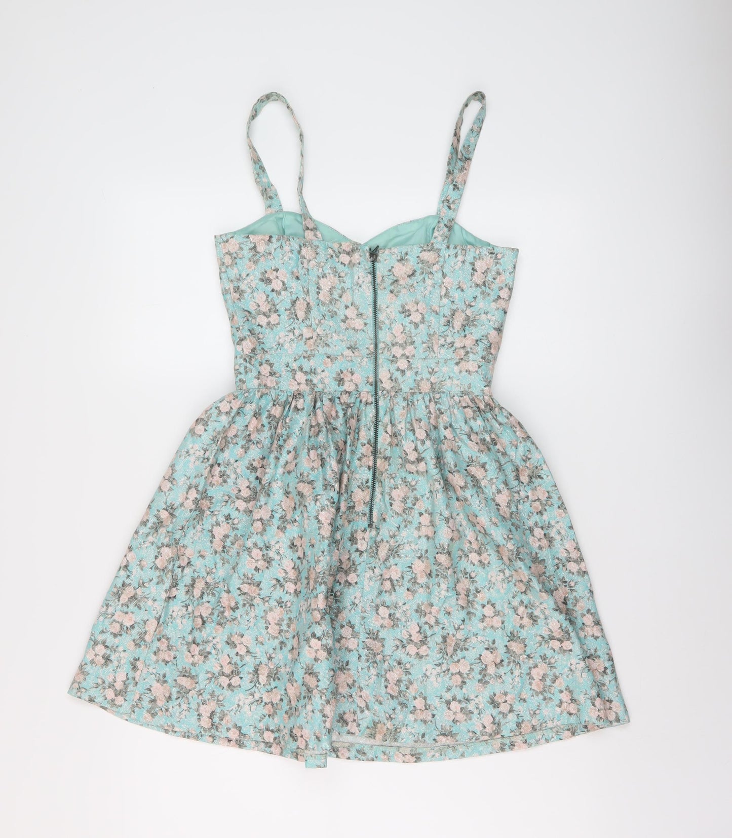 Miss Selfridge Womens Blue Floral Polyester Mini Size 8 Sweetheart Zip