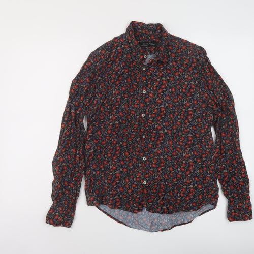 Zara Womens Multicoloured Floral Viscose Basic Button-Up Size M Collared