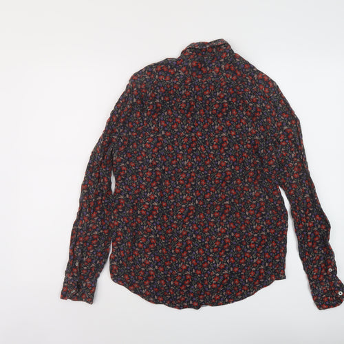 Zara Womens Multicoloured Floral Viscose Basic Button-Up Size M Collared