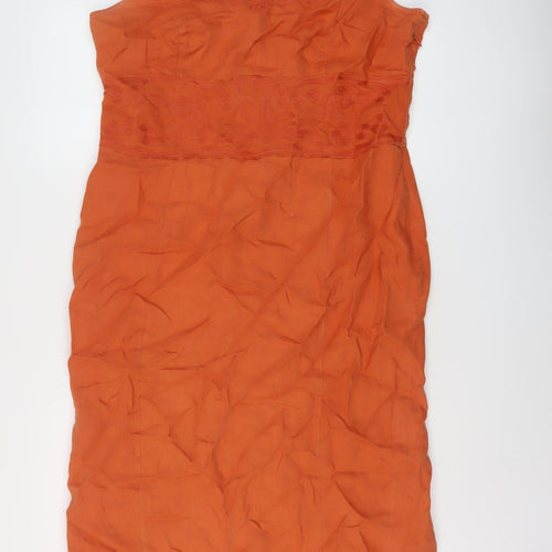 Alex & Co. Womens Orange Linen Pencil Dress Size 14 Round Neck Zip